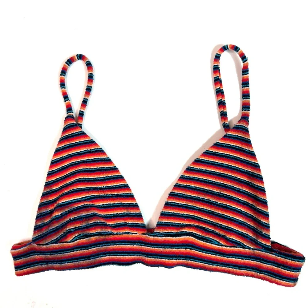 Frankies Bikinis Terry Triangle Bikini Top Lovers Stripe Rainbow Size Small